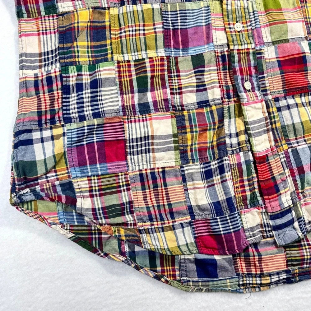 VTG Polo Ralph Lauren Patchwork Button Down Shirt Madras Multicolor Preppy XL - Picture 8 of 12